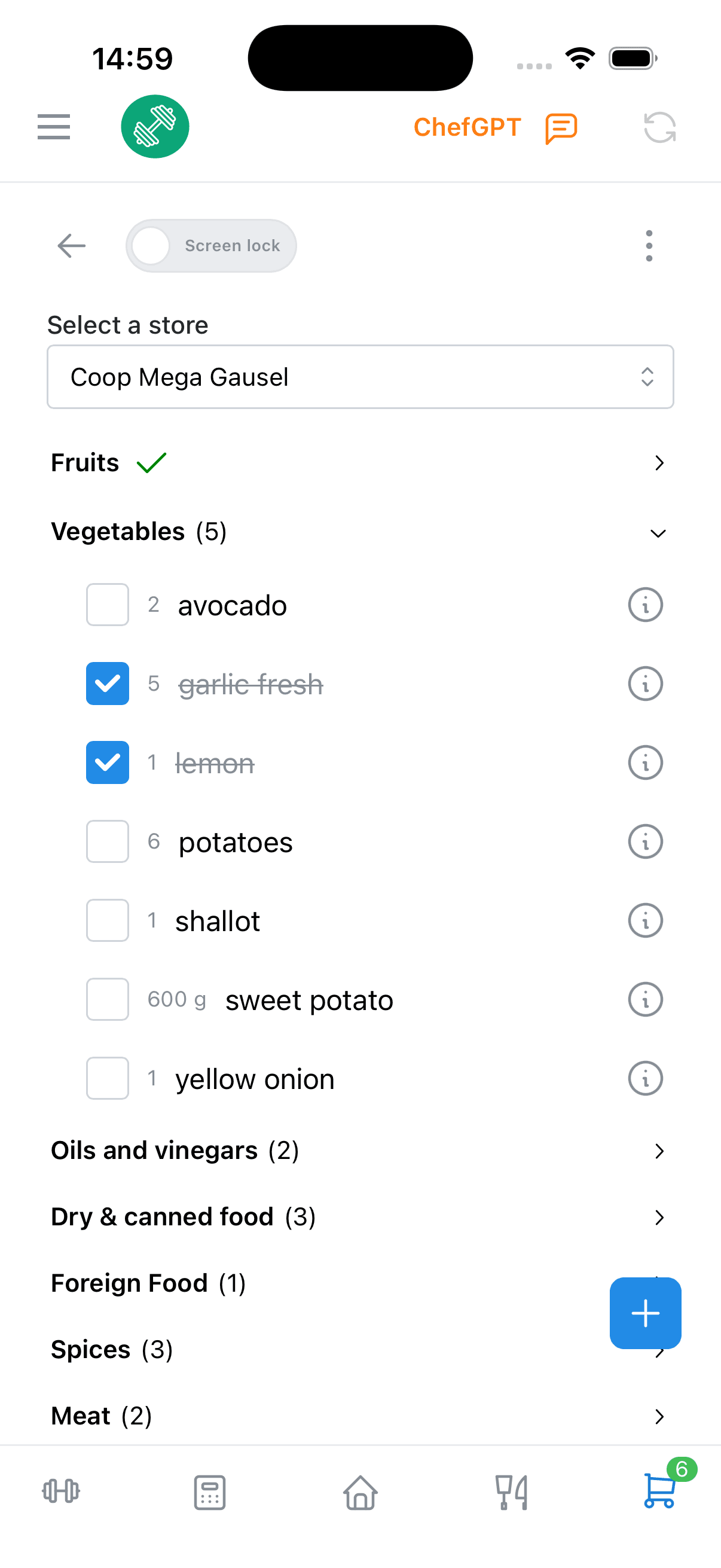 Chewable shopping list collaboration view